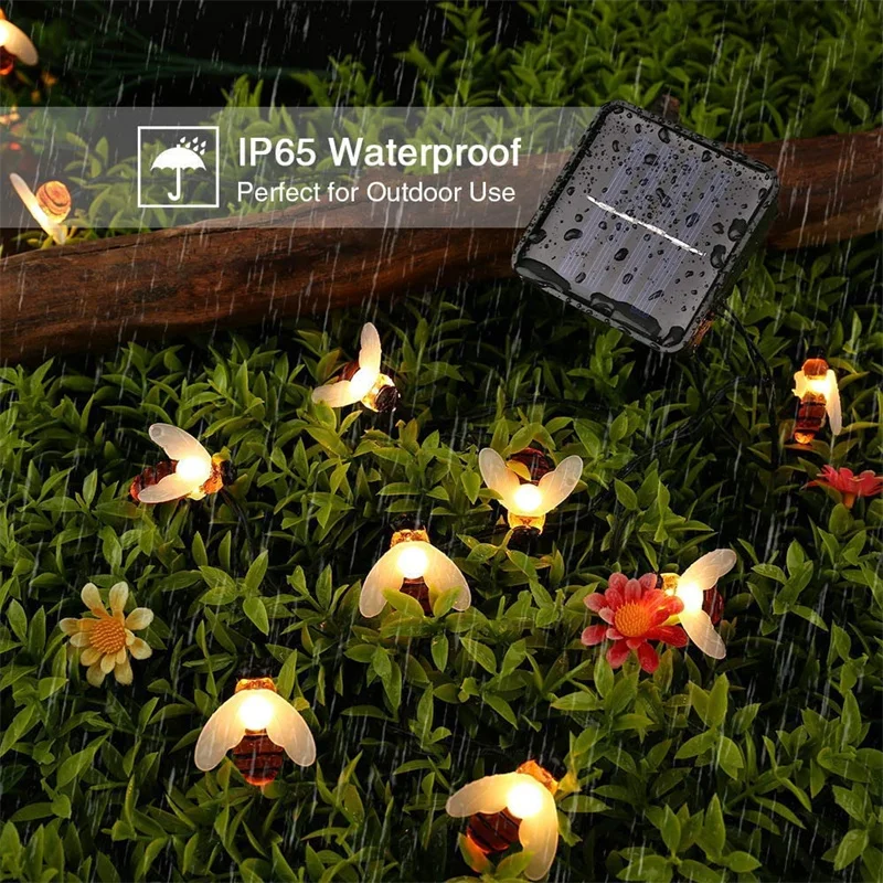 Solar String Lights Outdoor Waterproof Simulation Honey Bees Lamp Fairy Lights With 8 Lighting Decor For Garden Xmas Decorations