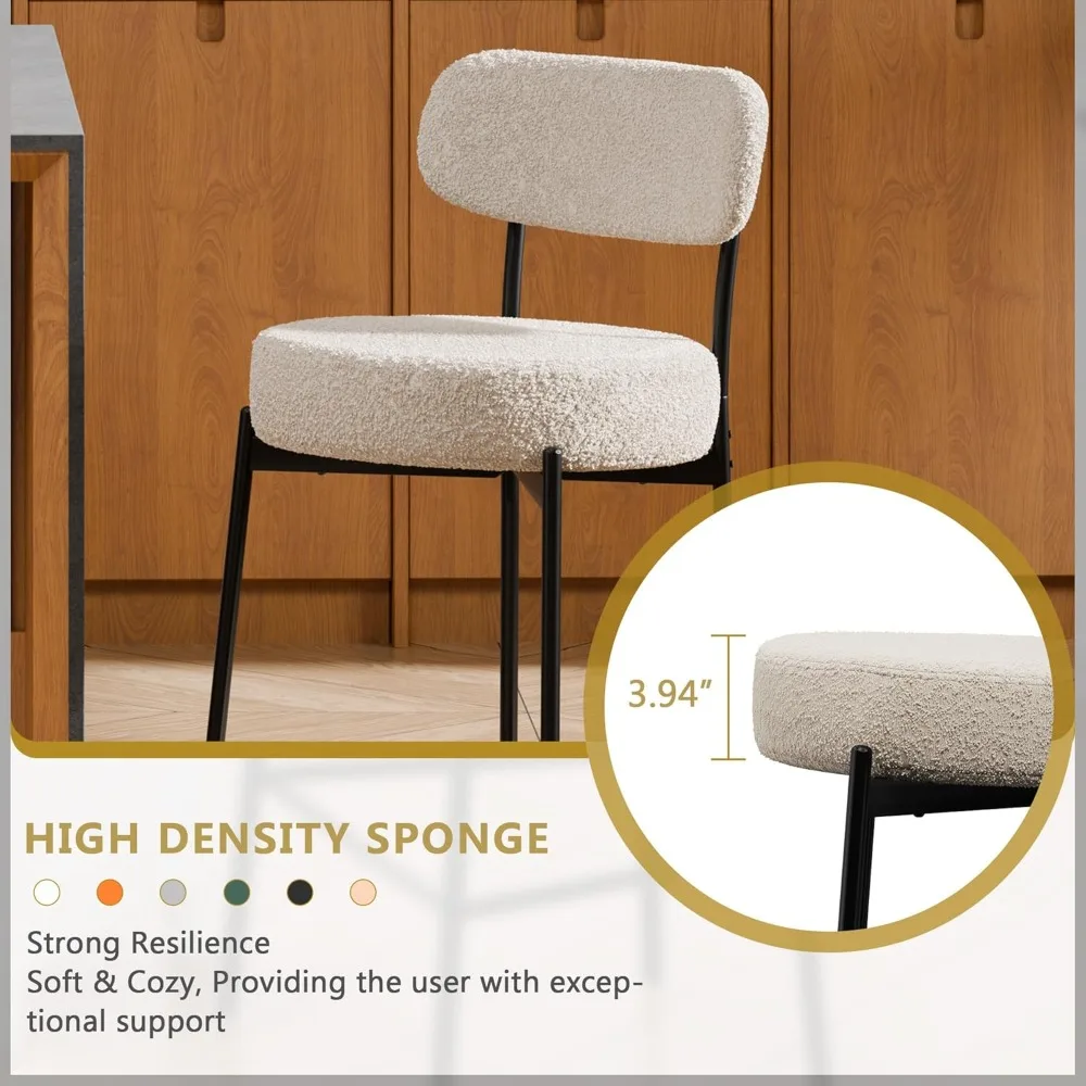 Bar Stools , 24 Inches Boucle Barstools Counter Height Barstool with Curved Back Metal Legs, Modern Upholstered Barstools