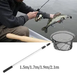 1.5m/1.7m/1.9m/2.1m Fishing Net Aluminum Alloy Telescopic Rubber Handle Extends To 150cm Folding Fishing Net Wire Mesh Pole