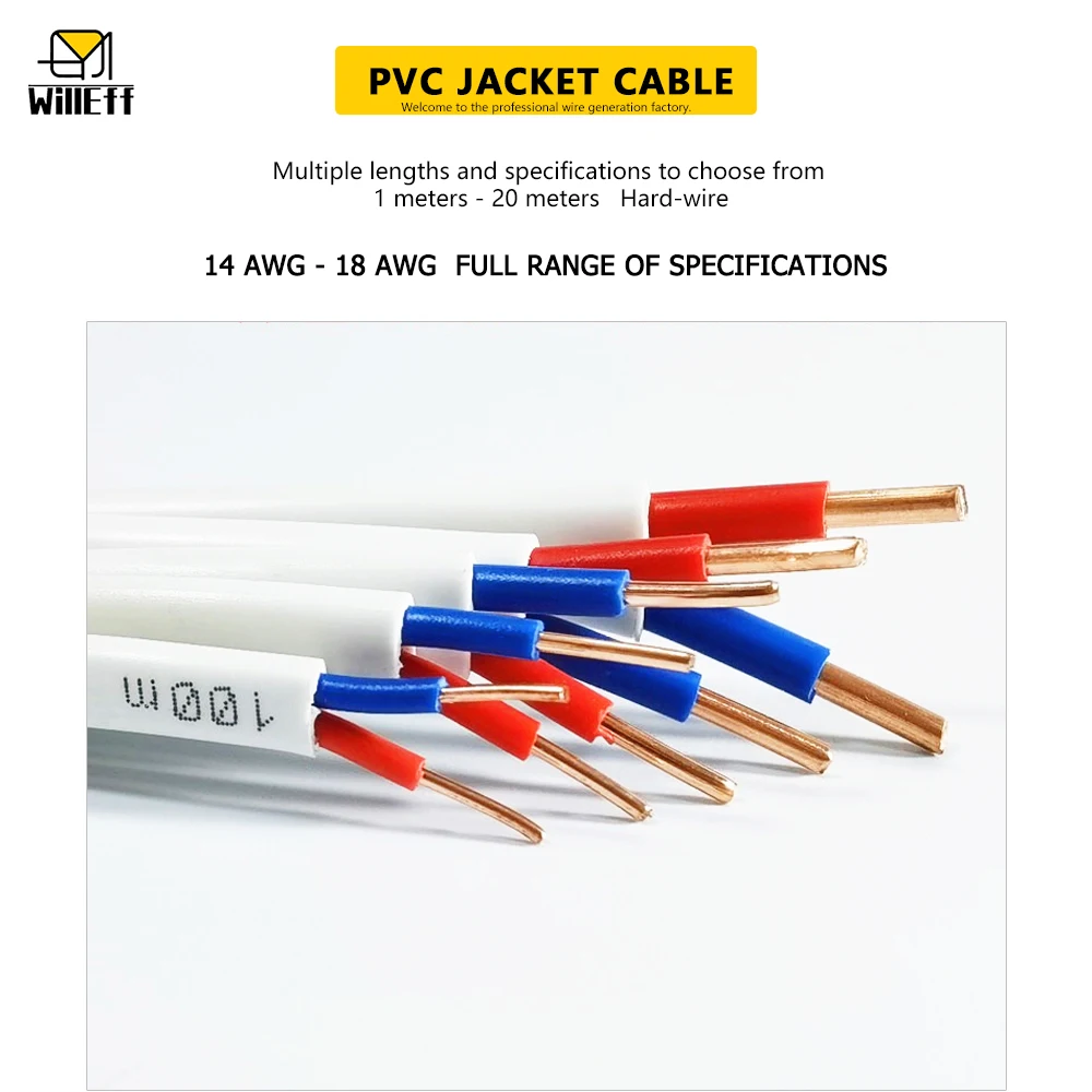 PVC Pure Copper Hard cabe Copper cable 2Core Copper wire Electrical wires Power Extension Electric cable power supply wire 18AWG