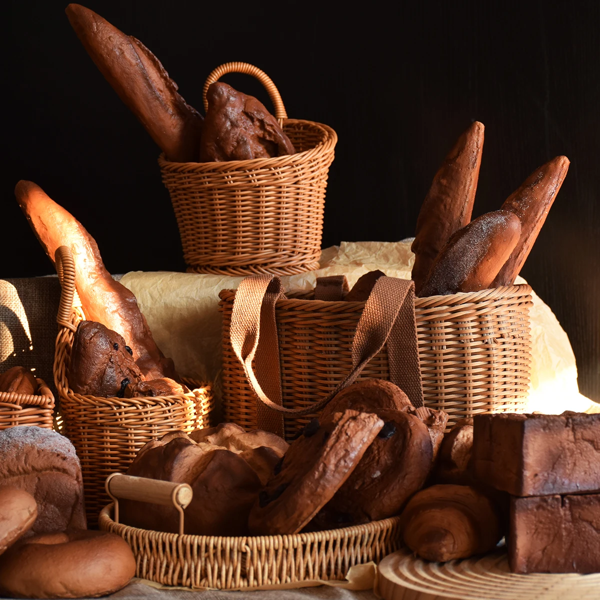 PU Simulation European Bread Model,Simulation Black Wheat Bread, Buckwheat Bread Model,Baking Shop Decoration Props,Food Model