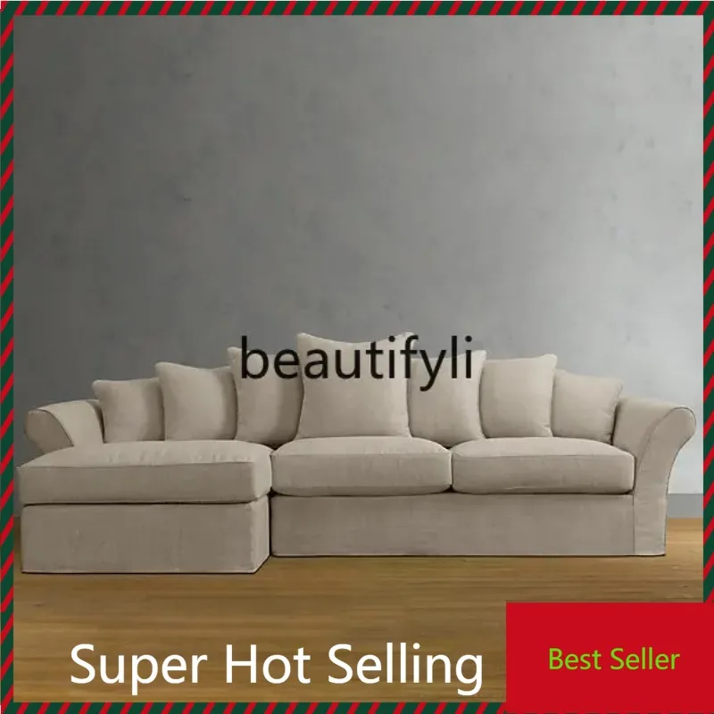 

QQ132 Nordic Modern Fabric Sofa French Country Retro Solid Wood American Simple Linen Sofa