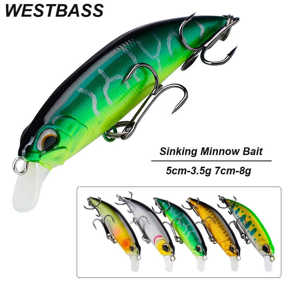 WESTBASS 1PX Minnow Bait 3.5g-8g Micro Fishing Lure Sinking Hard Wobbler Trolling leurre Noisy Isca Köder angeln cebo duro Pesca