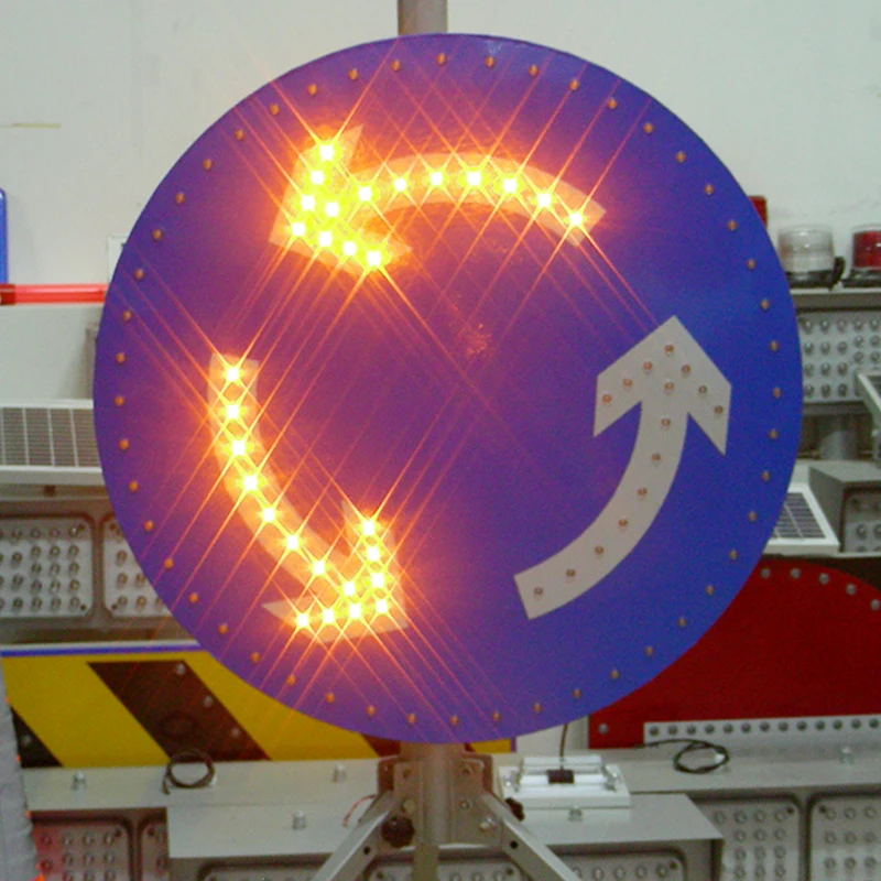 Yellow Circle Road Traffic Sign with Squiggly Arrow Solar Powered LED Flashing Traffic Stop Signs Lighted Warning Crosswalk Sign