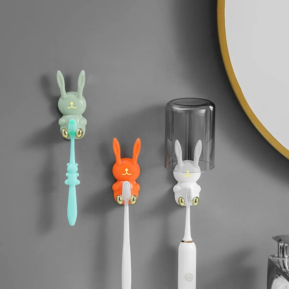 2Pcs Toothbrush Holders Rabbit Multi-Function Hook Wall Mounted Toothbrush Storage Rack Self-Adhesive Hook Bathroom Storage Rack