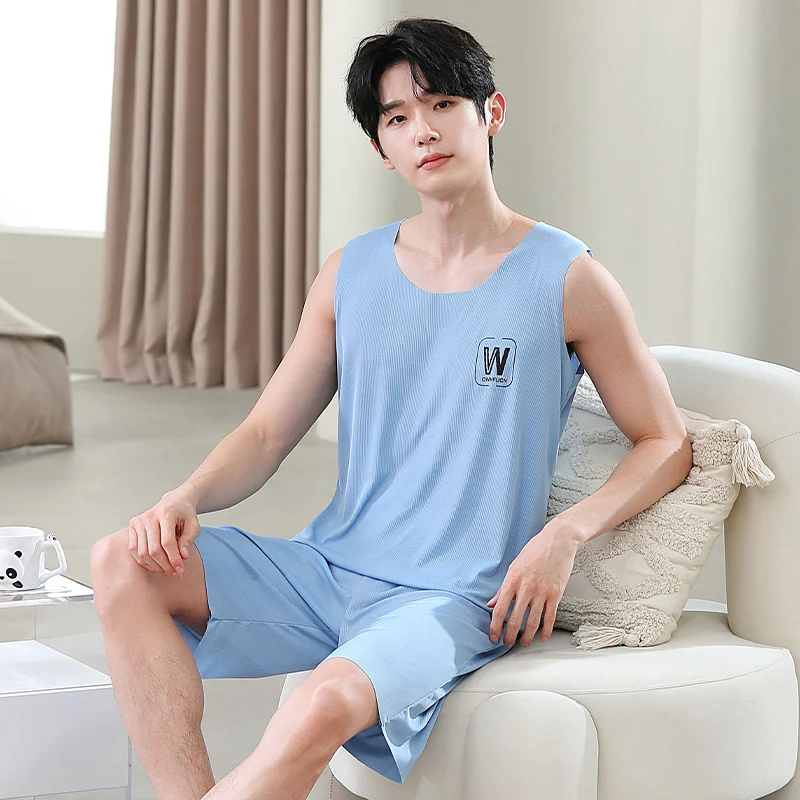 Ice silk tank top set - y1904 light blue