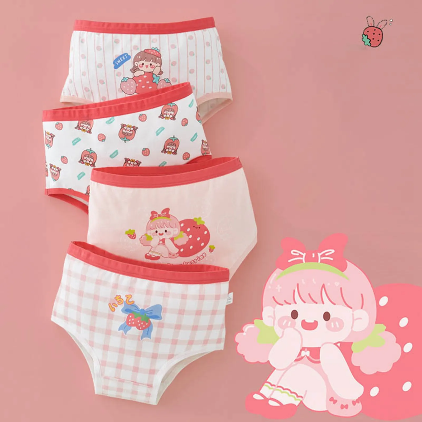 4Pcs/box Assorted Styles Cute Cartoon Girls Underwear  Cotton Triangle Panties Girl Children Soft Briefs Breathable Girls Briefs