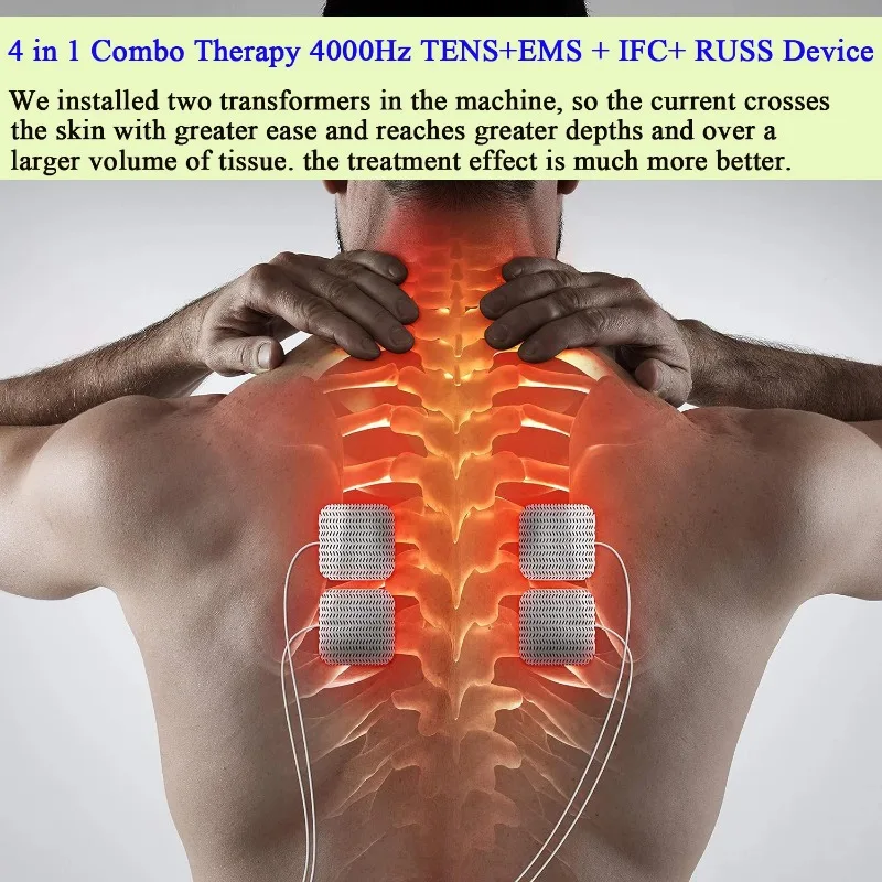 4 w 1 Combo Health Digital IFC RUSS EMS Tens Unit for Back Pain Relief Muscle Soeness