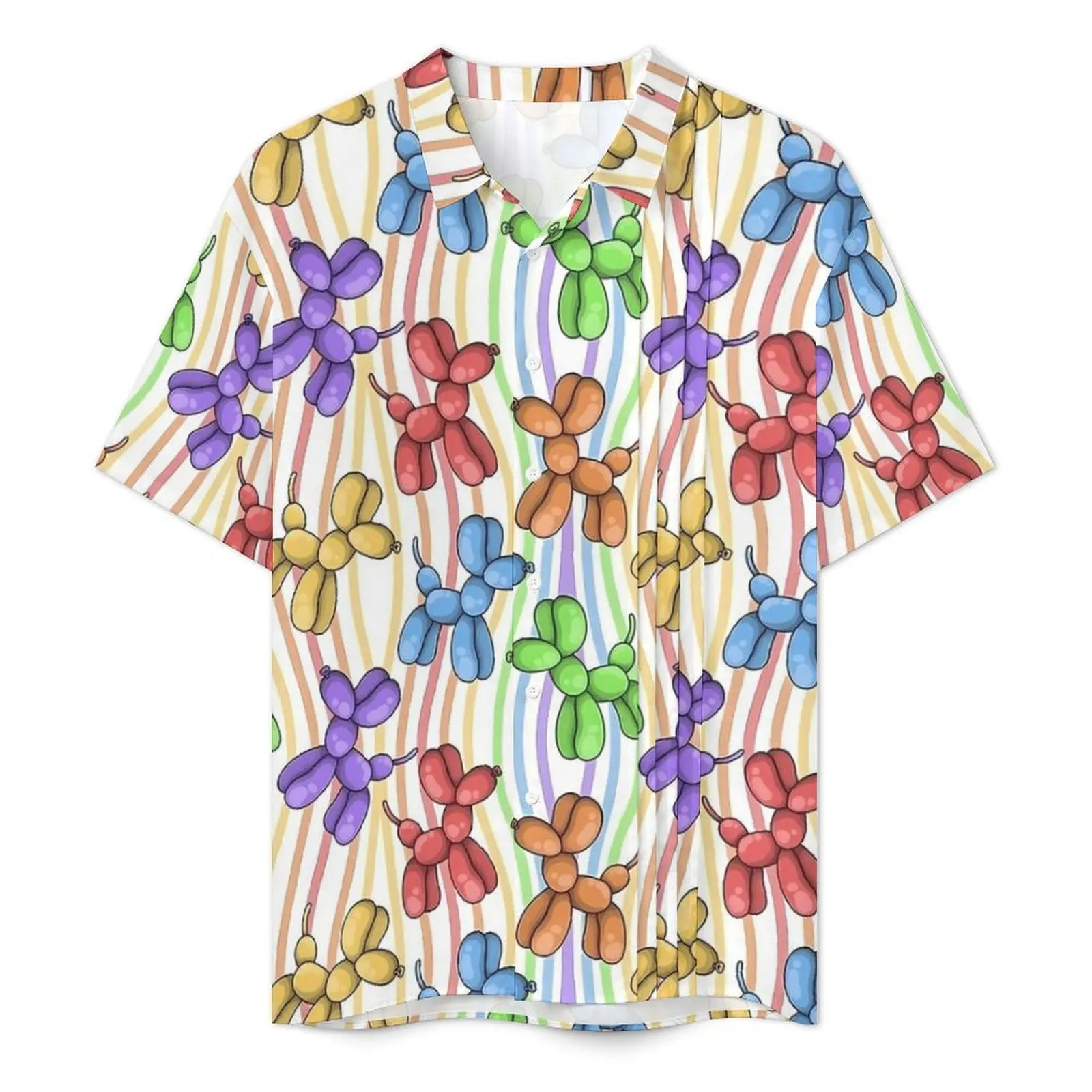 Camicia casual per cani con palloncino arcobaleno Animali con palloncino Camicie Hawaii fresche Camicette oversize da uomo con design traspirante da spiaggia a maniche corte