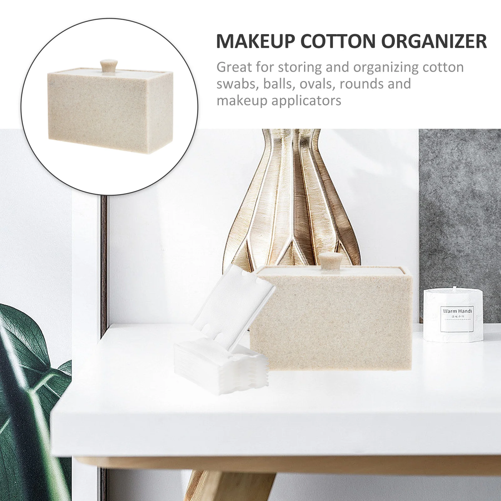 

2-Compartments Organizer Box Lidded Cotton Swabs Pads Storage Case Dustproof Divider Design Easy Clean Countertop