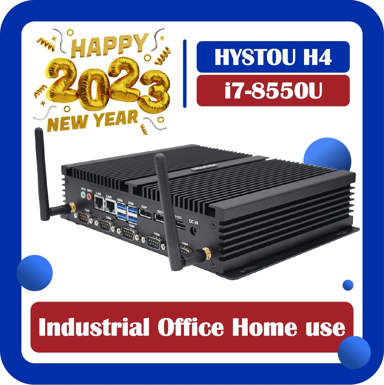 

Hystou Fanless Mini Industrial PC H4 Intel 8th Gen Core i5-8250U and i7-8550U 6*COM WIFI DP EDP VSGA HDMI Quad Process