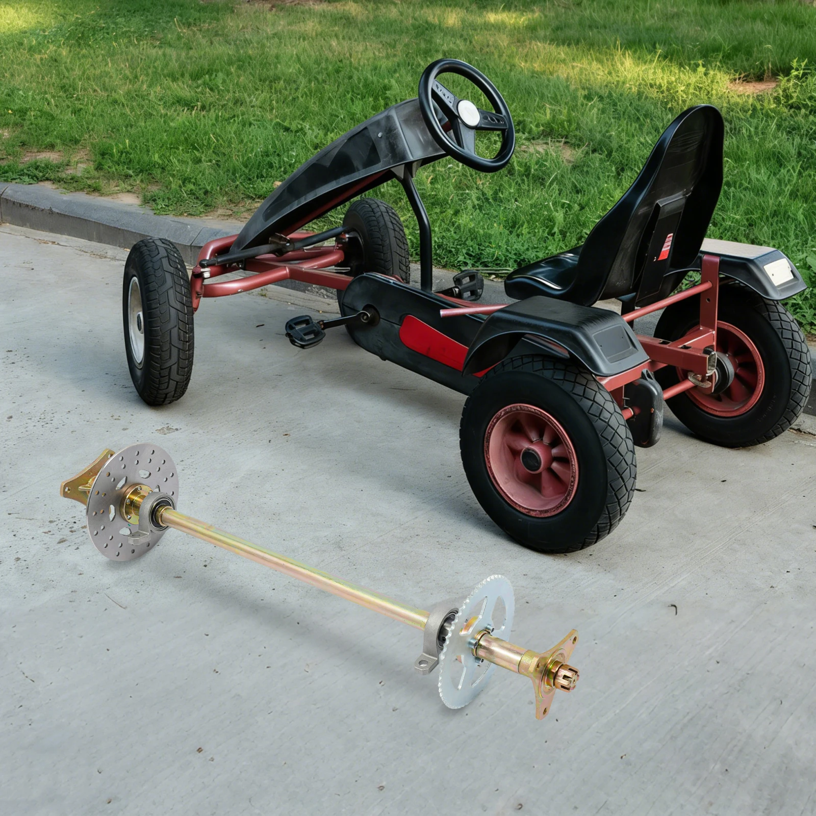 

Комплект задней оси для картинга, 740 мм, с тормозной системой, опорной подушкой, звездочкой и цепью T8F для квадроциклов и багги 50cc 70cc 90cc Atomik DHZ