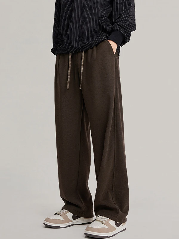 

Autumn Winter Men's Loose Straight Leg Sweatpants Casual Patchwork Design High Street Brown Casual Long Pants Street Sle