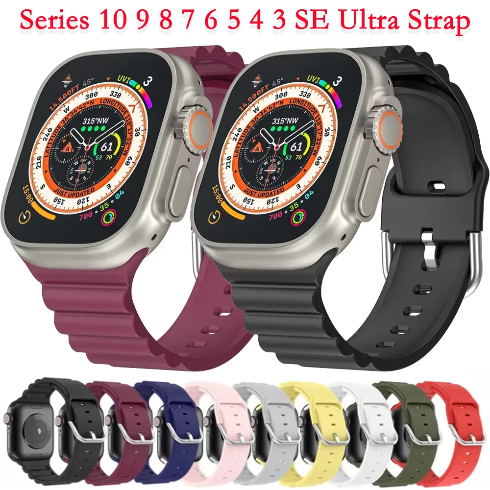 スポーツシリコンストラップ Apple Watch ウルトラ 10 9 8 7 49 ミリメートル 42 ミリメートル 46 ミリメートル 45 ミリメートル 41 ミリメートルブレスレットリストバンド iWatch 6 5 4 SE 44 ミリメートル 40 ミリメートルベルト