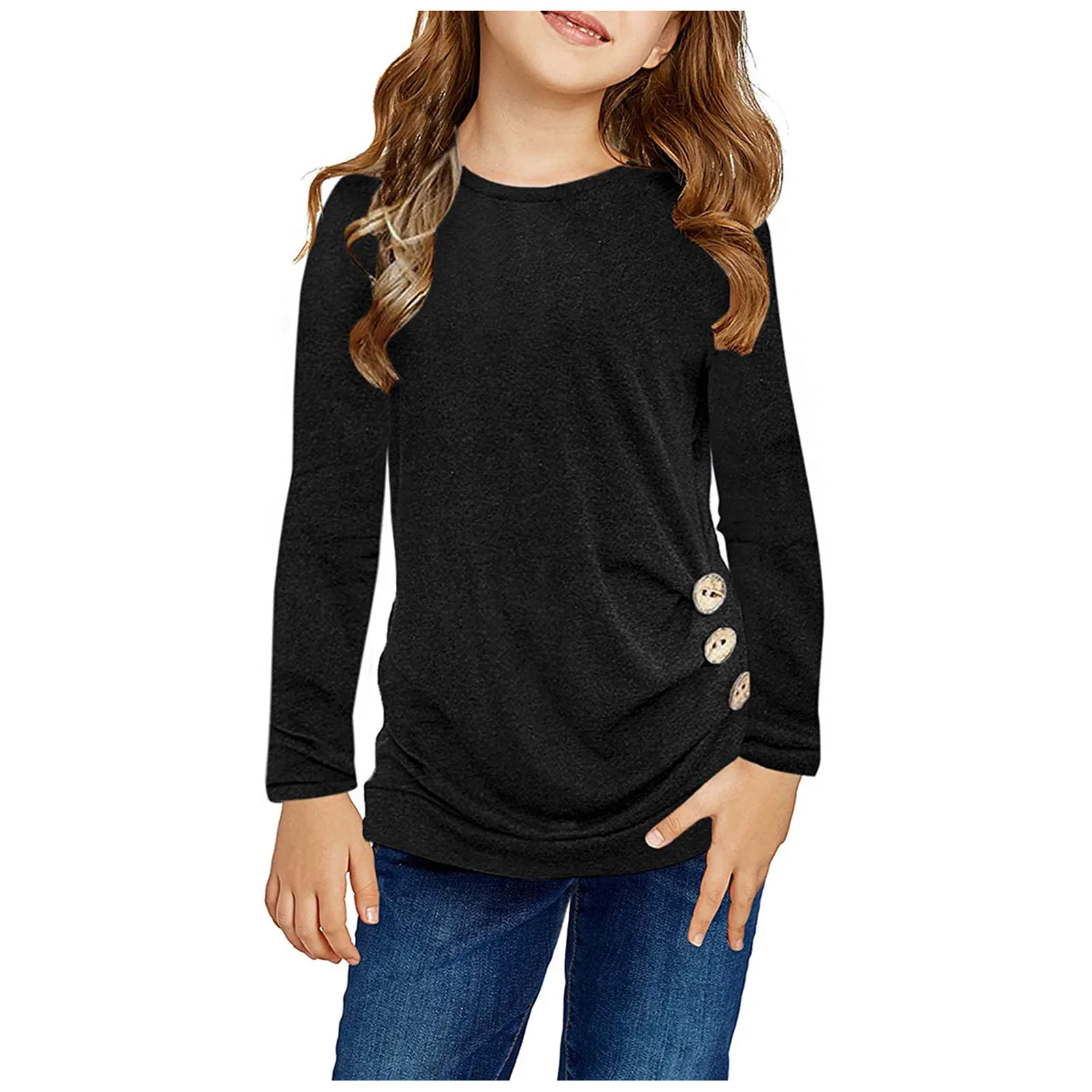 Toddler Kids Girls Tunic Tops Crewneck Ultra Soft Solid Color Long Sleeve Casual Pullover Long Sleeve for Kids 2t Shirt Girls