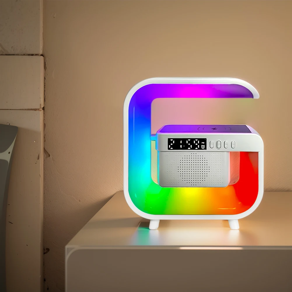 Alarm Clock with Wireless Charging Station RGB Night Light App Control Desk RGB Night Lamp USB Charging for Indoor Bedroom