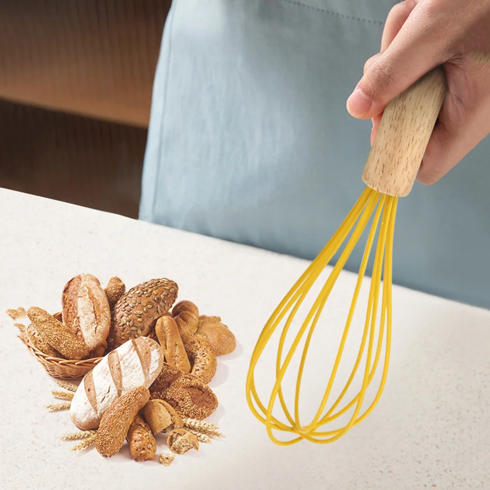 

3 Pcs Egg Whisk Manual Mixer Silicone Cream Frother Baking Gadgets Stainless Steel Wood H Kitchen Tools Egg Beater Dough