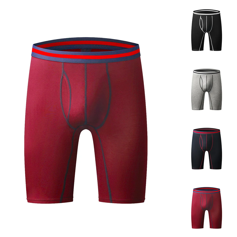 Men Underpants Shorts Trunks Open Pouch Long Legged Underwear Fitness Gym Sport Panties Soft Comfort Casual Briefs Breath