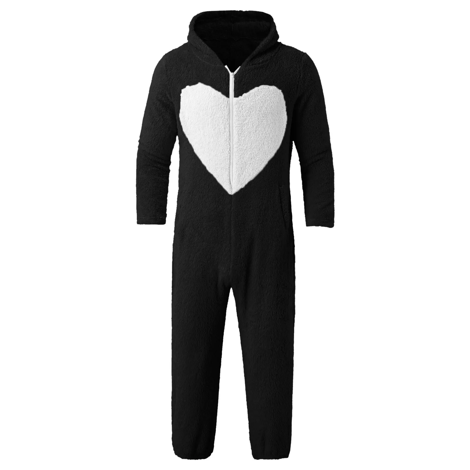 Adults Love Heart Zipper Onesies Winter Women Pajamas Jumpsuit Men Couple Costume Cosplay Flannel Sleepwear Pyjamas Homewear