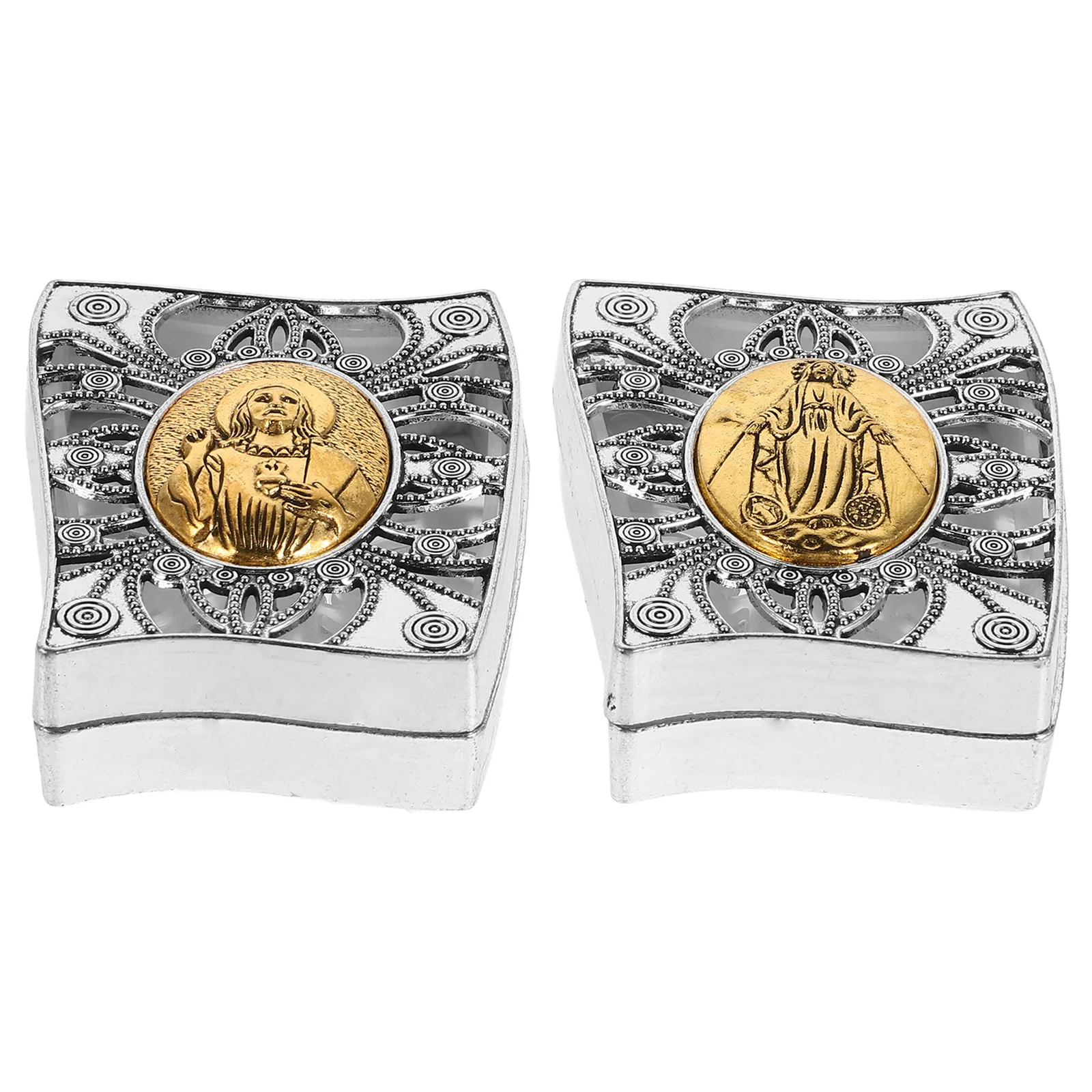 

2pcs Rosary Beads Case Vintage Metal Jewelry Container Ring Necklace Earring Storage Small Trinket Box Women Organizer Religious