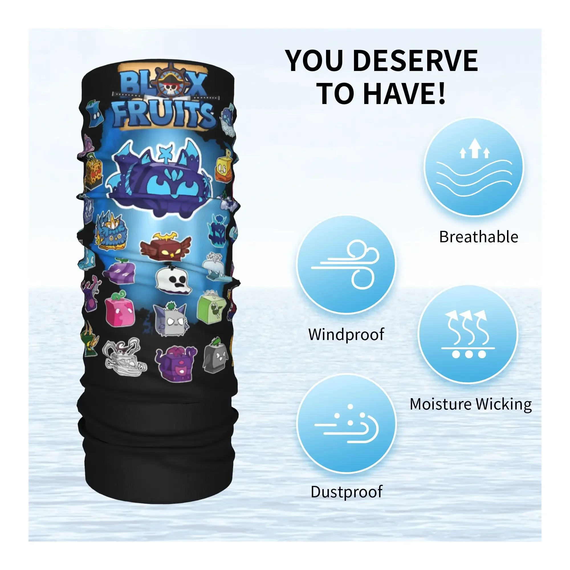 Blox الفواكه لعبة فيديو باندانا اكسسوارات غطاء الرقبة قناع مطبوع وشاح متعدد الاستخدام رباط شعر يلتف المعصم لصيد الأسماك يندبروف