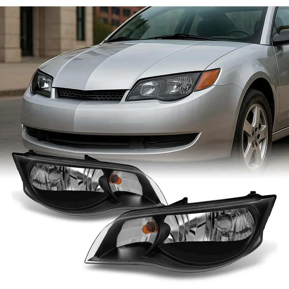 

- For 2003 2004 2005 2006 2007 Saturn ION Black Left + Right Side Headlights Front Lamps Assembly Set Pair