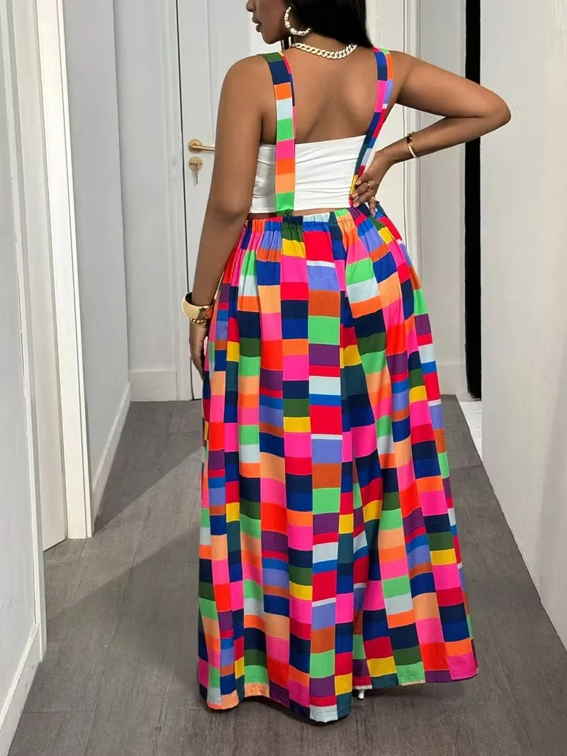 

Женские осенне-зимние комбинезоны - повседневный комбинезон с широкими штанинами и принтом в клетку с завязками на талии