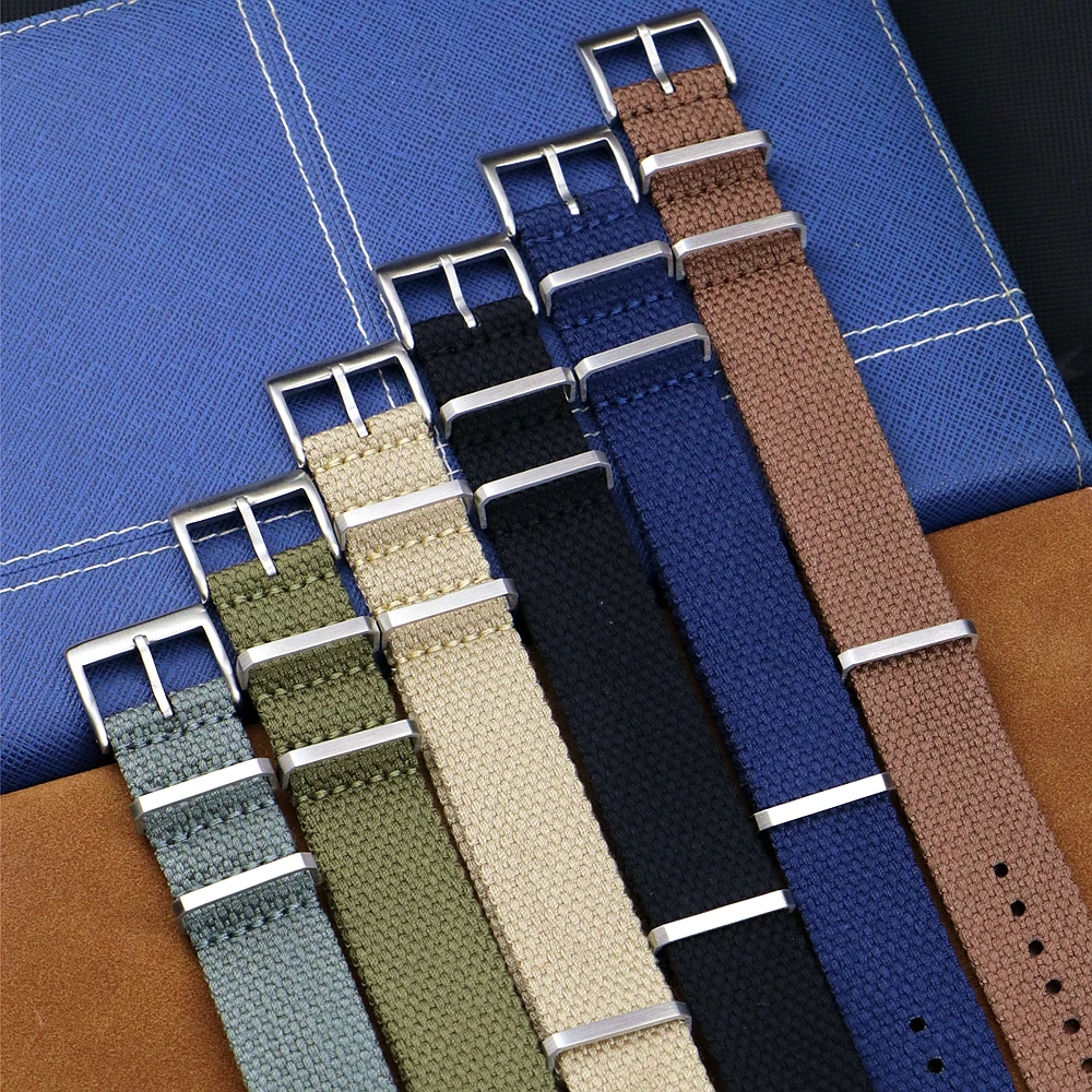 New Weave Cotton Nylon Blend Strap 20mm 22mm Soft Material Watch Strap Grey Brown Blue Watchband Wristband Accessories