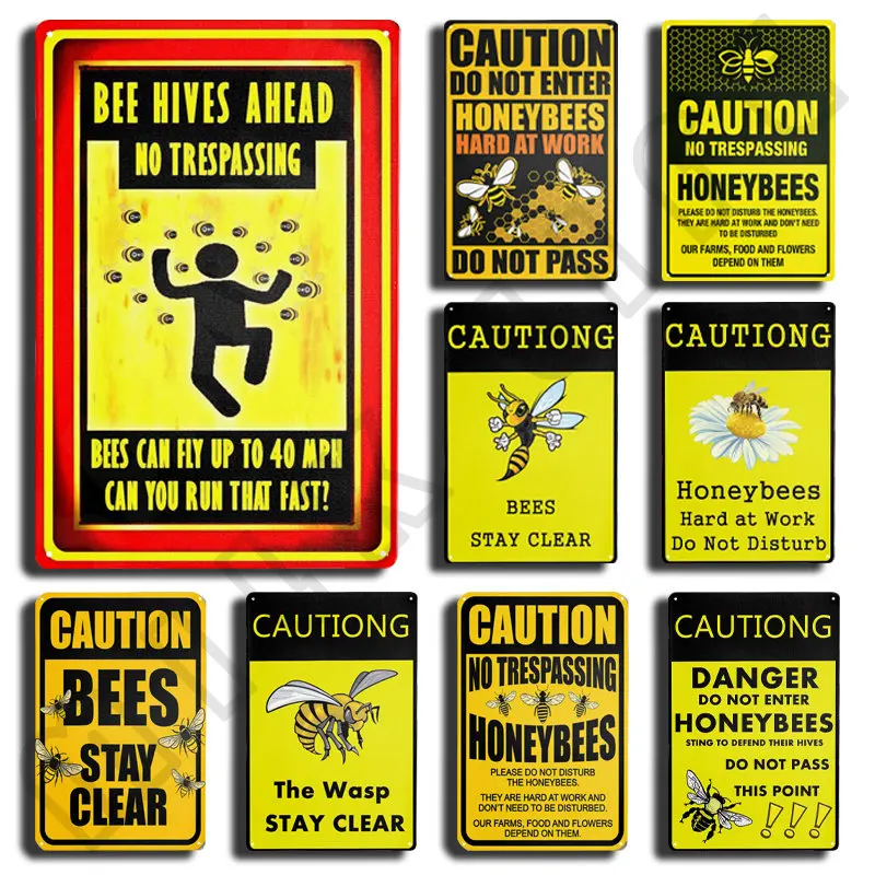 Bee Kind Funny Retro Poster Bee Happy Vintage Metal Sign Home Outdoor Wall Decoration Honeybee BeeKeeper Slogans Art Tin Plate