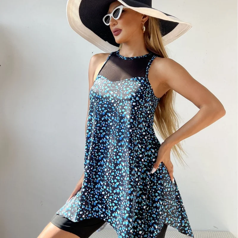 New Plus Size Bikini Swimsuit Slimming Mesh Print Conservative Large Size Boxer Briefs Two-Piece Swimsuit for Women