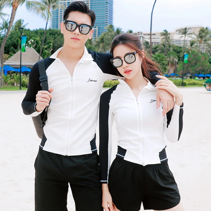 Wisuwore Korean Version Split Diving Suit with Quick Drying Zipper Jellyfish Couple Long Sleeved Swimming and Surfing Suit 2023