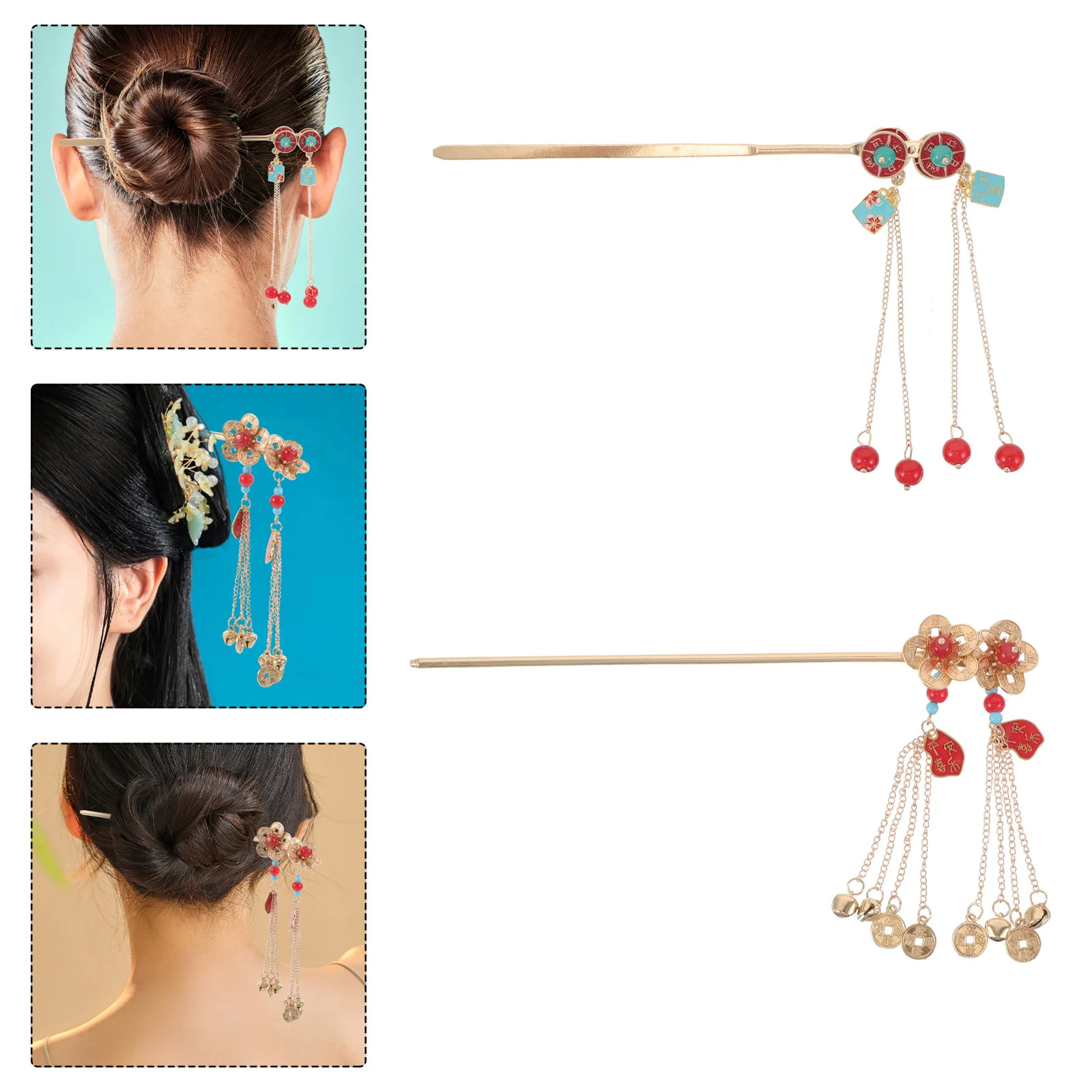 

2Pcs Vintage Chinese Style Hair Pins Coin Flower Metal Hair Sticks Hanfu Accessories for Festivals Weddings Daily Wear