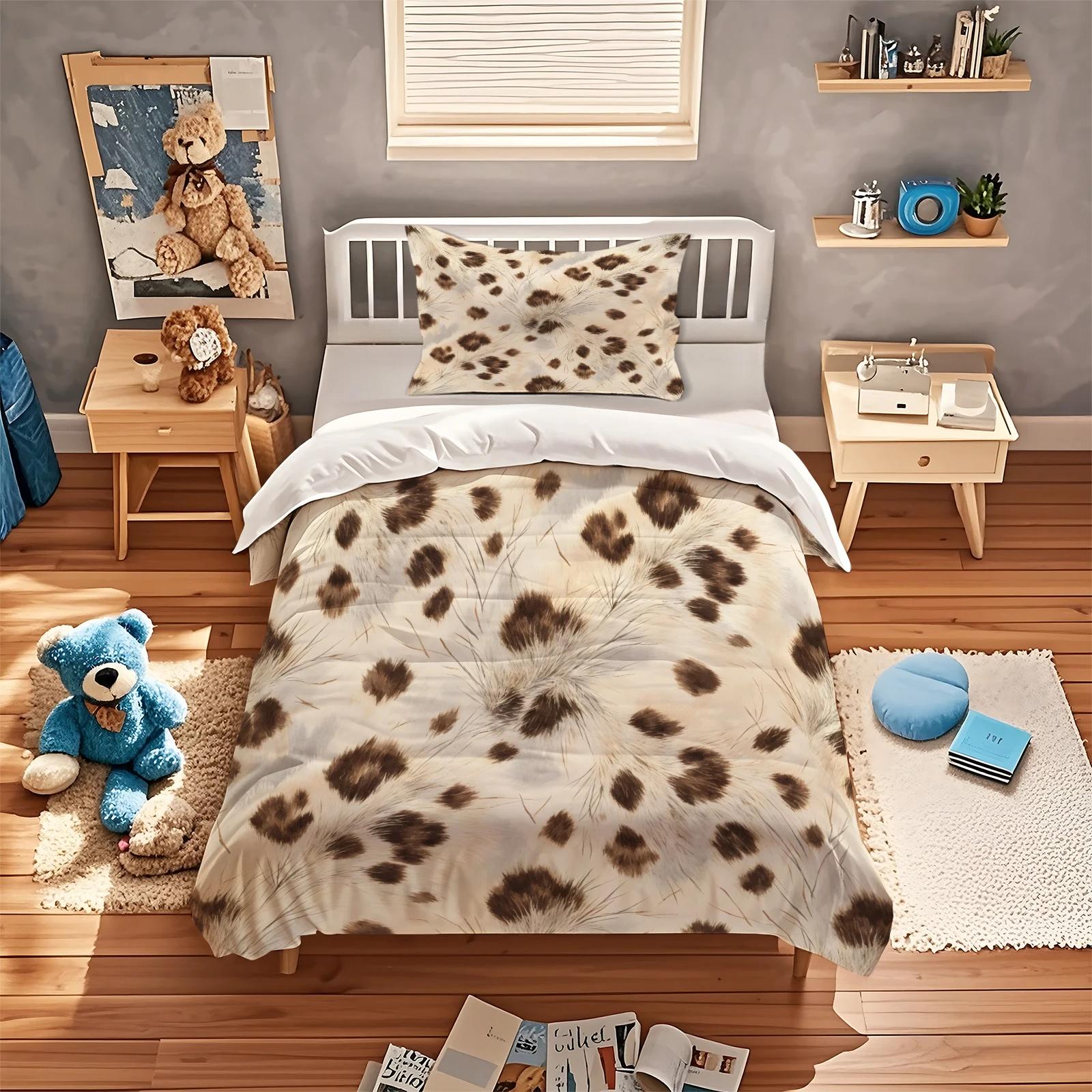 Rustic Western Cow Hide Spotted Duvet Cover Set Watercolor Animal Fur Pattern Bedding Comforter Cover with Pillowcase Farmhouse