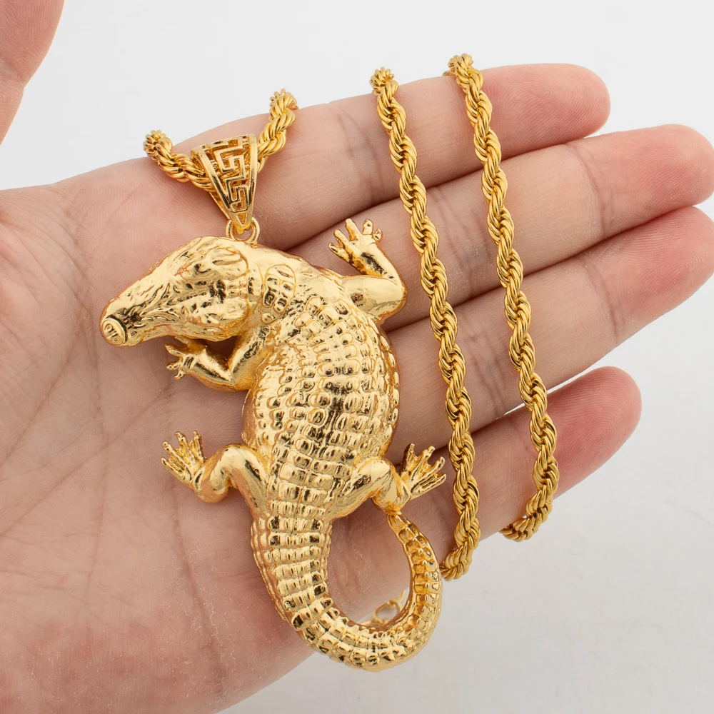 

Hip-hop Style Crocodile Pendant 60cm Chain Gold Color Necklaces For Women Men Pharaoh Mermaid Elephant Turtle Pendant Jewellry