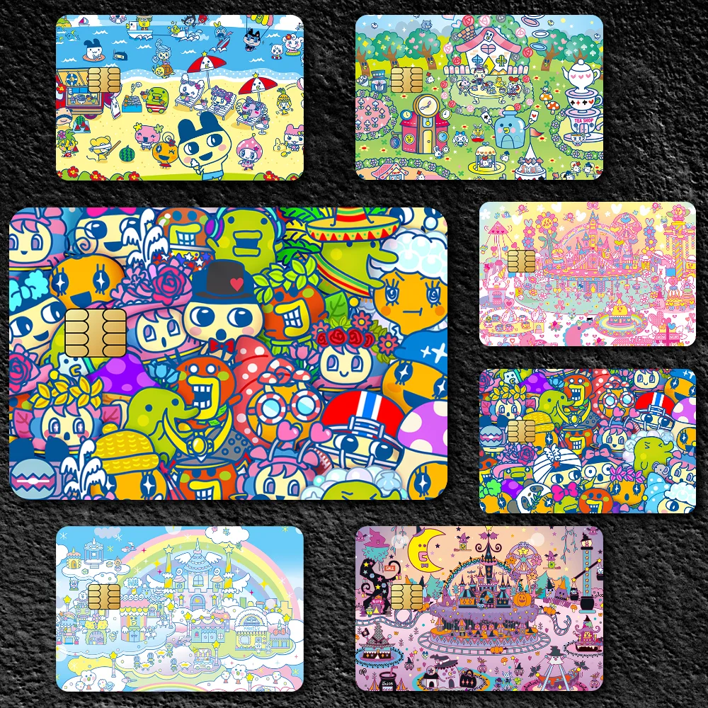 Game Cute Cartoon T-Tamagotchi Film Skin Cover Credit Card Stickers 4PCS Debit Front Decoration Bank Bus Pass Waterproof