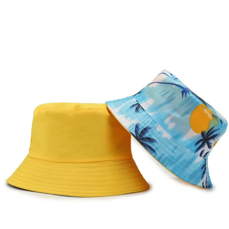 Reversible Bucket Hat Men Women Tropical Palm Tree Print Fisherman Cap Summer Beach Travel Double Sided Wear Wide Brim Sun Hats