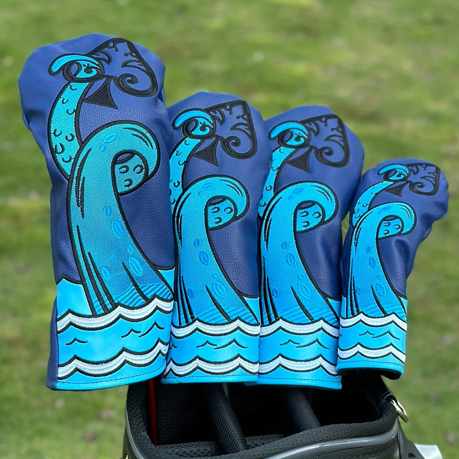 Housse de protection pour clubs de golf, bleu turquoise, fabriquée à la main avec fermeture sécurisée, anti-poussière et résistante aux rayures, 1/4 pièces