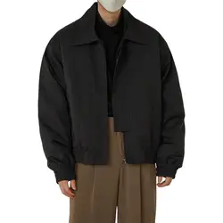 Veste en polyester à manches longues pour hommes, fermeture à glissière, personnalité, vêtements courts décontractés, col à revers solide, manteau d'extérieur