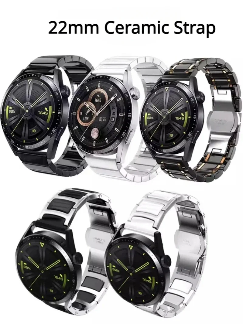 

22mm Universal Ceramic Strap for Huawei Watch GT4 GT3 GT2 46mm Watchband for Huawei Watch4/4Pro /2Pro /3Pro/ Runner Wristband