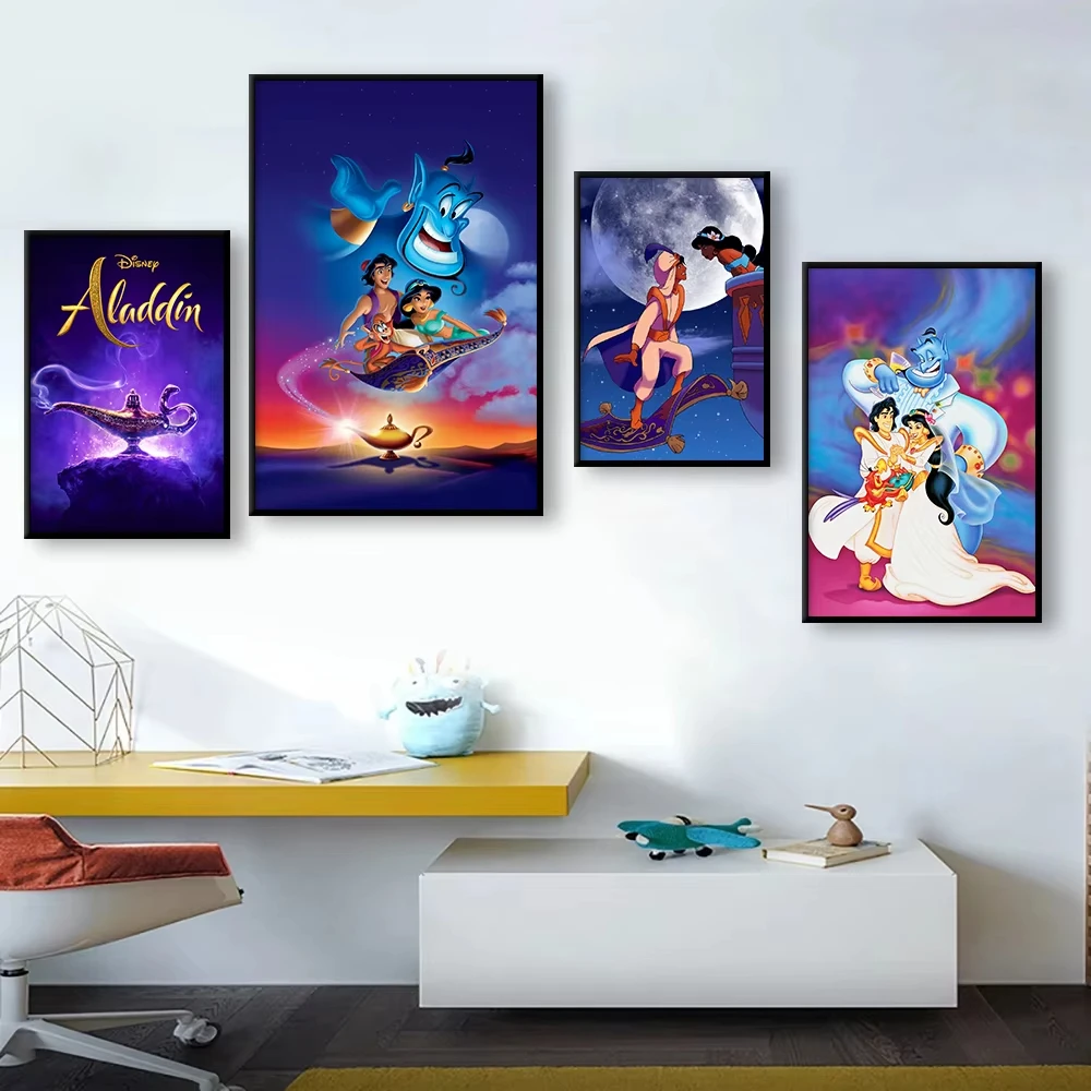 MINISO Disney Fantasy Film Aladdin Poster Classic Animation Canvas Painting Print Divine Lamp Elf Pictures Home Wall Art Decor