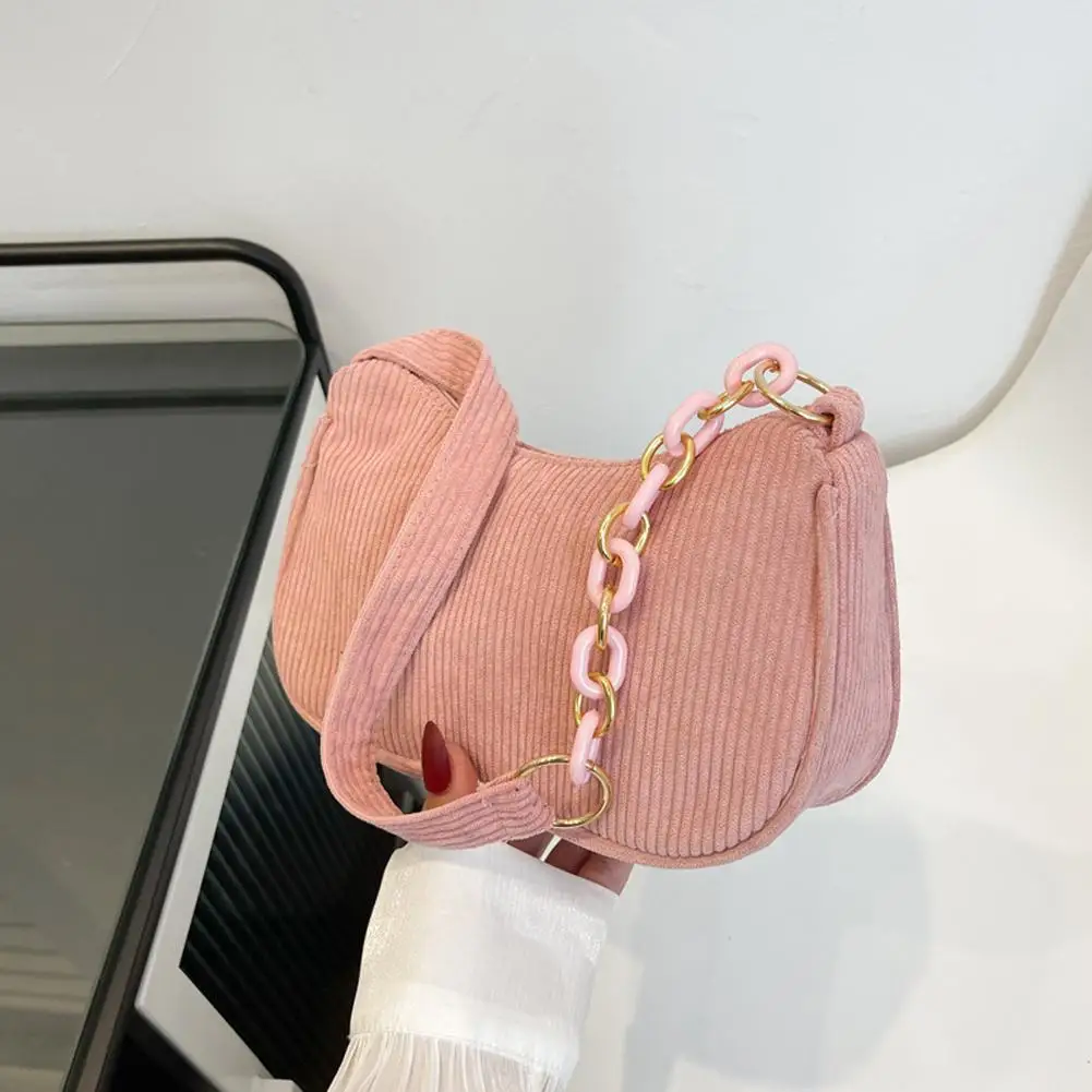 Fashion Vintage Vrouwen Handtassen Corduroy Onderarmtas Rits Casual Schouder Vrouwen Vrouwelijke Clutch Handtas Tassen H8e2