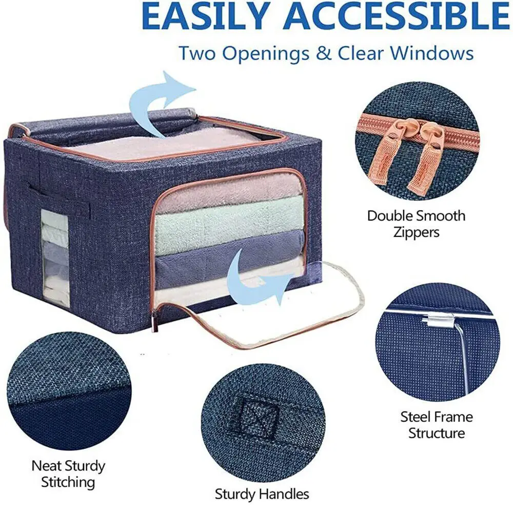 Oxford Cloth Folding Storage Box Steel Frame Storage Box Clothes Transparent Glove Box Clothes Toy Storage Box