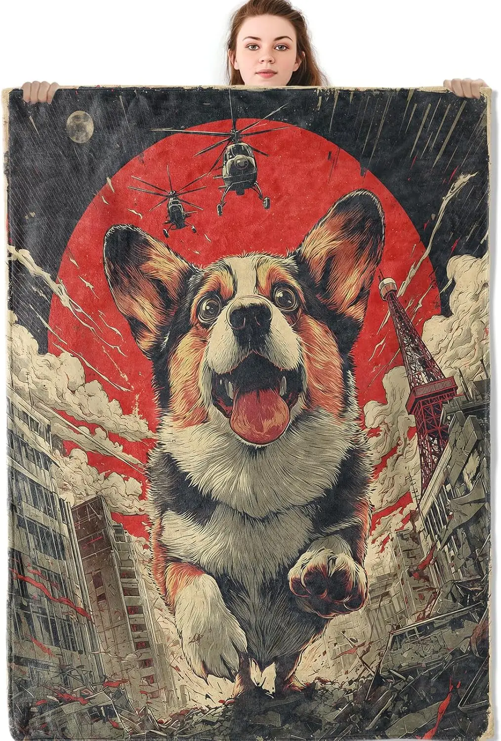 Dramatic Comic Dog Art Throw Blanket Post Apocalyptic Theme Couch Decor Gift for Pet Lovers Home Accent Throw