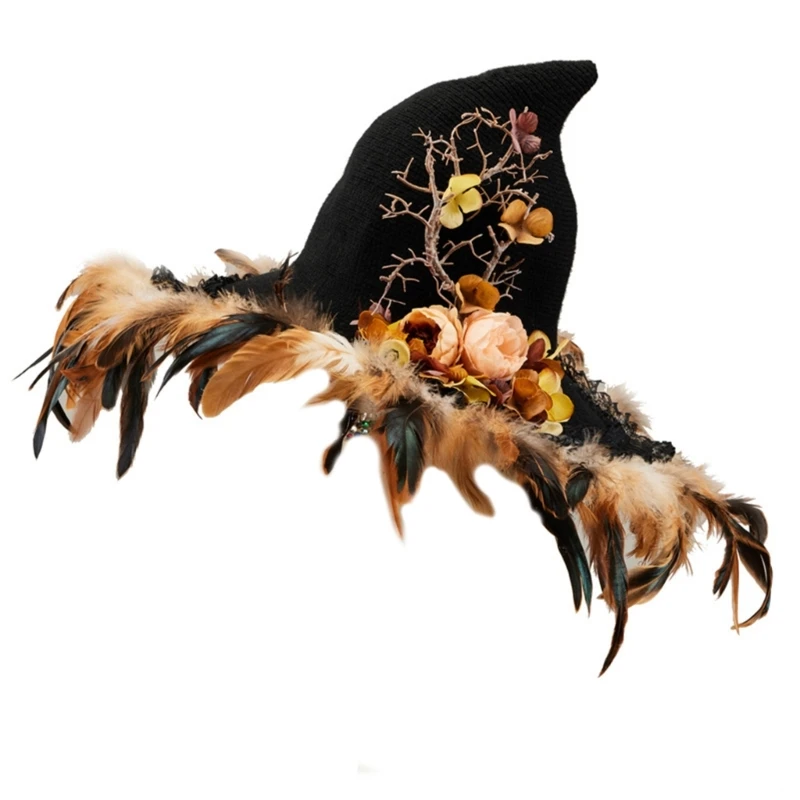 Witch Hat for Halloween Punk Flower Branch Wizard Hat Cosplay Costume Accessories Headwear Masquerade Party Headpiece