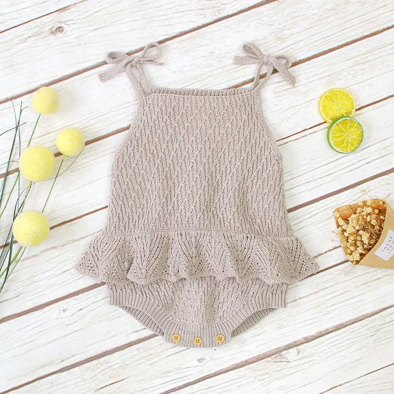 Baby Bodysuit Solid Cotton Knit Newborn Overalls Sleeveless 0-18M Romper Child Summer Infant Girl Jumpsuit Sling Ruffles Clothes