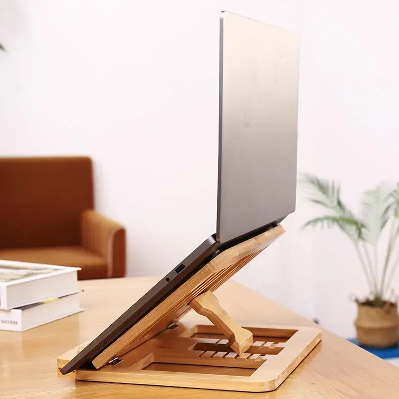 Accesorios Para Computador Portatil 대나무와 나무 접이식 휴대용 높이 증가 열 방출 지원 노트북 스탠드