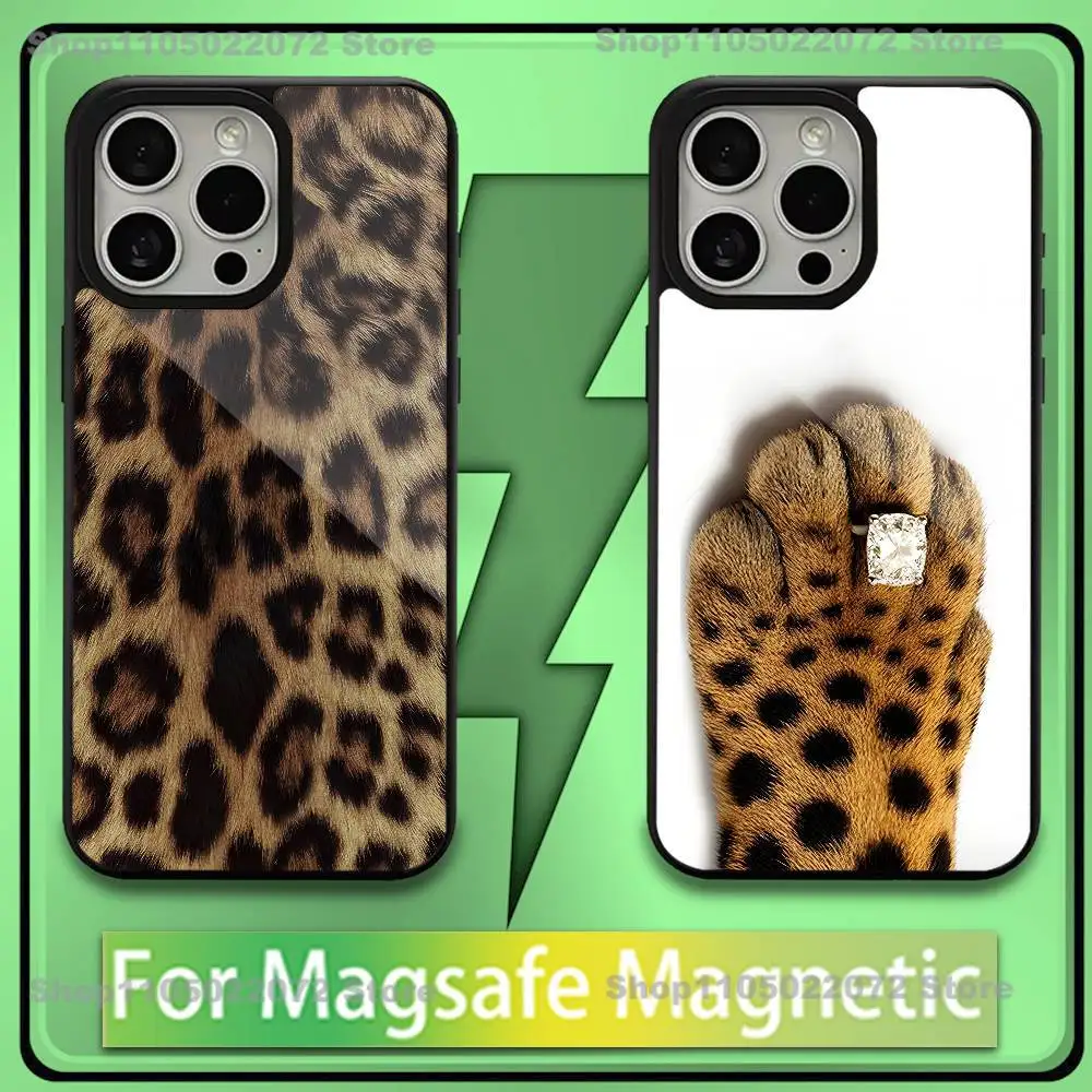 

leopard print Creative diamond ring leopard claw Phone Case For iPhone 16,15,14,13,12,Plus,Pro,Max,Mini Magnetic Wireless Charge