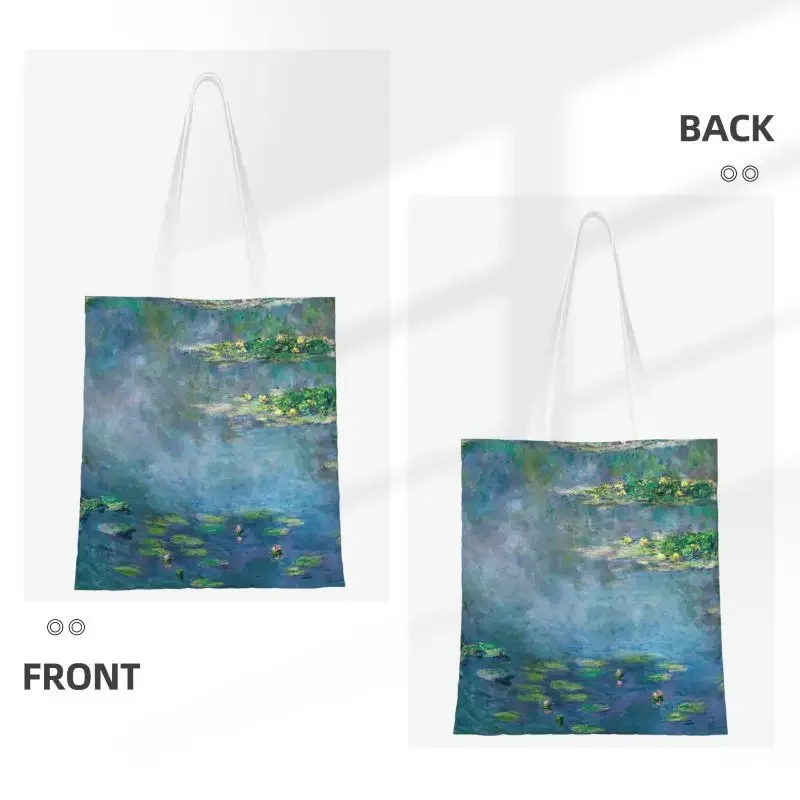 Claude  Grocery Tote Shopping Bags Women Funny Water Lilies Canvas Shoulder Shopper Bag Big Capacity Handbags