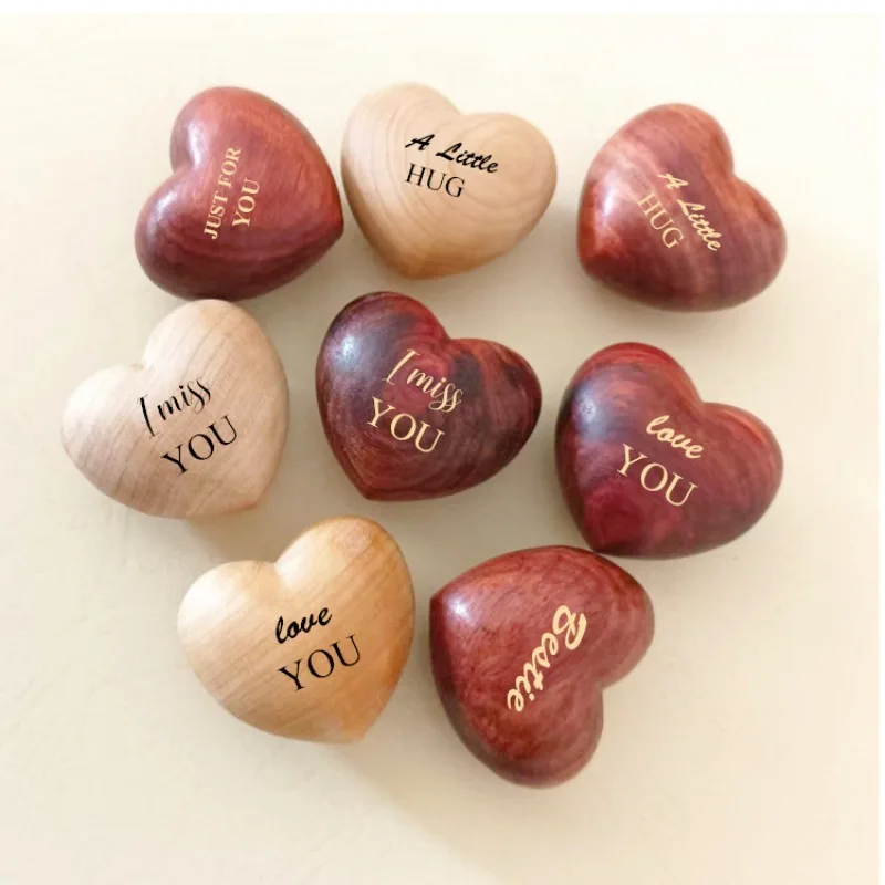 

New Customized Pocket Embraces Wooden Heart Token for Lovers Couples Families Laser Engrave Wood Valentine's Day Wedding Gifts