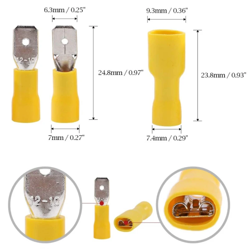 25-300 buah Kit konektor kawat terisolasi listrik-sekop, cincin, pantat, memutuskan cepat, konektor garpu-terminal kabel Crimp